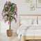 Rose Red Artificial Wisteria Tree with Real Wood Trunk and Cement Pot Perfect for Living Rooms or Bedrooms